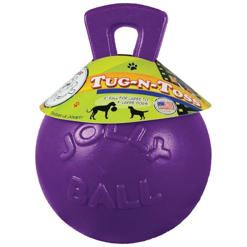 Jolly Pets Tug-n-Toss Heavy Duty Dog Toy Ball with Handle, 10 Inches/X-Large, Purple