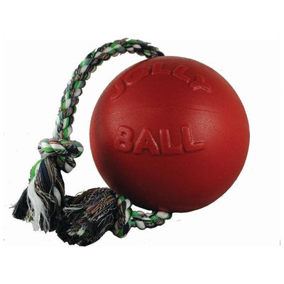 Jolly Pets Romp-n-Roll Rope and Ball Dog Toy, 8 Inches/Large, Red (608 RD)