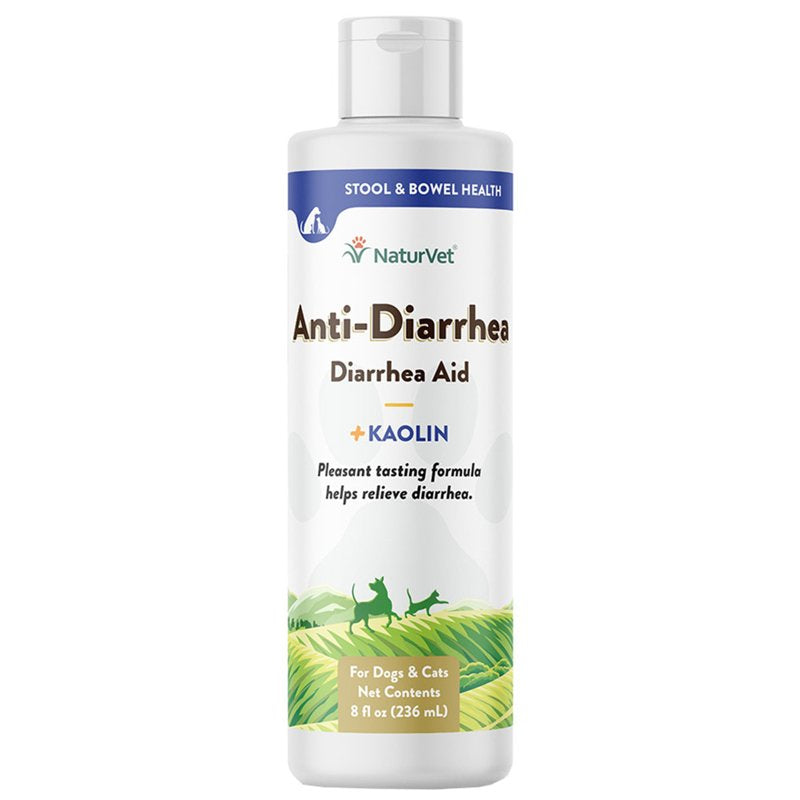 NaturVet Anti-Diarrhea Liquid Pet Supplement Plus Kaolin - Helps Alleviate Discomfort, Cramping, Irritation from Diarrhea for Dogs, Cats - Great Taste - 8 Oz.