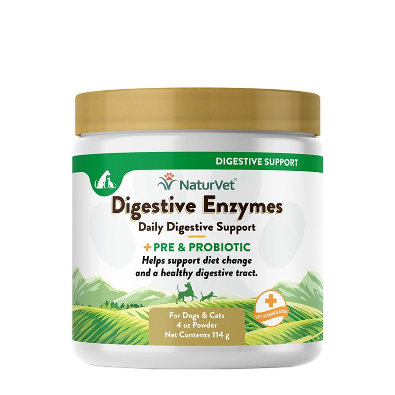 NaturVet - Digestive Enzymes for Dogs - Plus Probiotics & Prebiotics | Helps Support Diet Change & A Healthy Digestive Tract | for Dogs & Cats | 4 oz Powder