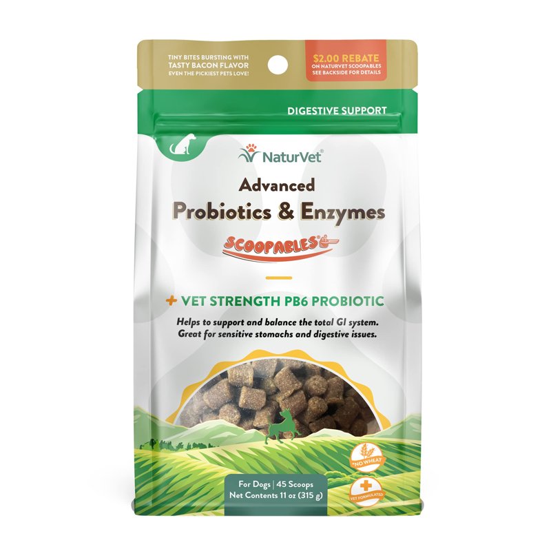 NaturVet Scoopables Advanced Probiotics for Dogs - Chewable Dog Probiotics & Digestive Enzymes - Support a Healthy Gut for Your Pet - Hickory Smoked Bacon Flavor | 11oz Bag