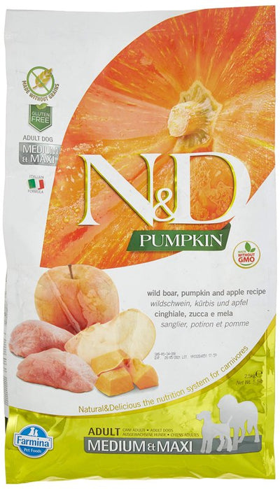 Farmina Natural & Delicious Grain-Free Pumpkin, Boar and Apple Adult Medium Breed Dry Dog Food 5.5 Pounds