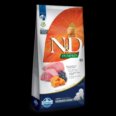 Farmina N&D Dry Puppy No-Grain Pumpkin Medium/Maxi Lamb & Blueberry 26.4 Pounds