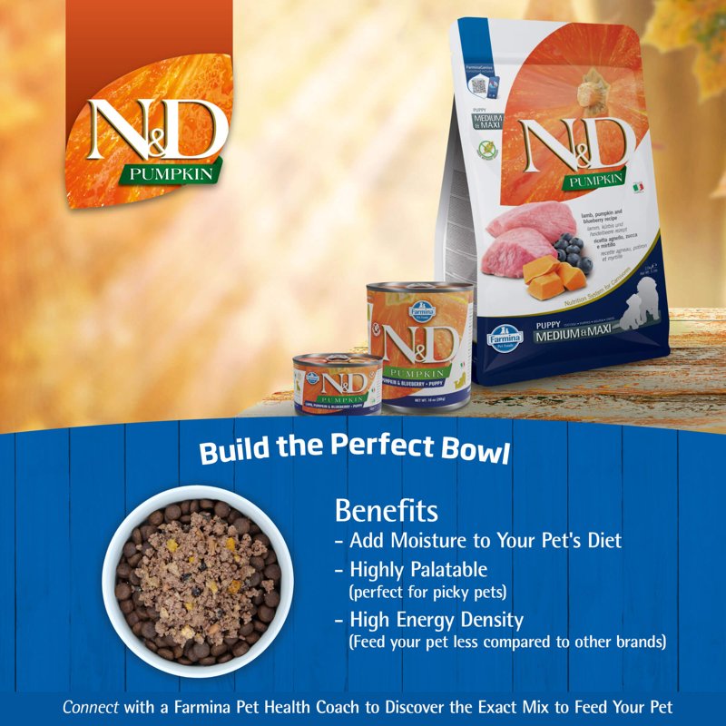 Farmina N&D Dry Puppy No-Grain Pumpkin Medium/Maxi Lamb & Blueberry 26.4 Pounds