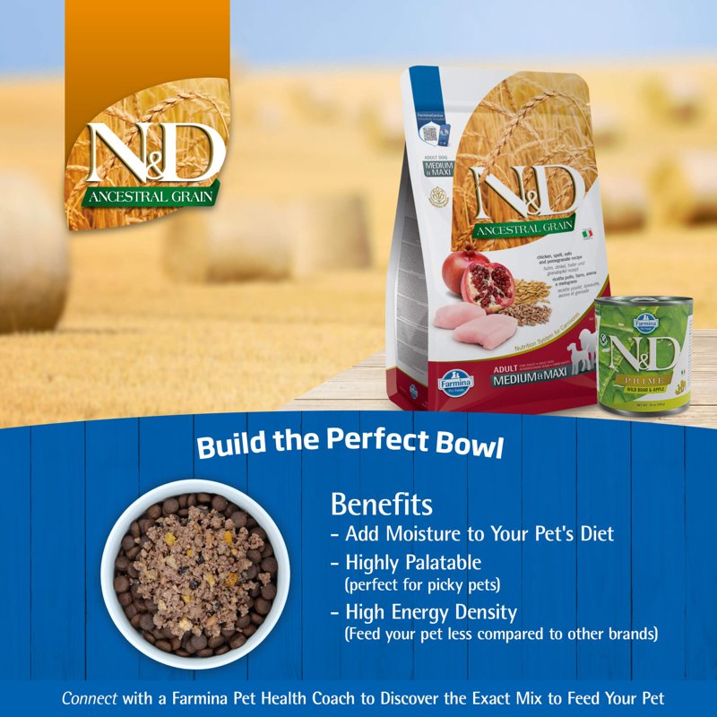 Farmina Natural And Delicious Ancestral Low-Grain Formula Dry Dog Food, 26.5-Pound, Lamb