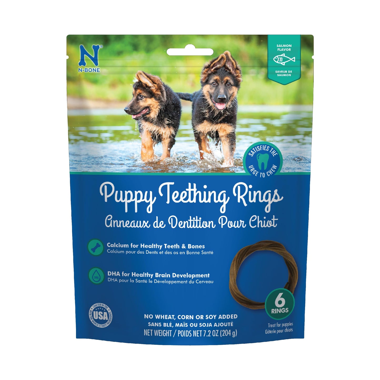 N-Bone Puppy Teething Rings Salmon Flavor Dog Treat, 6 Count Bag, 7.2-oz