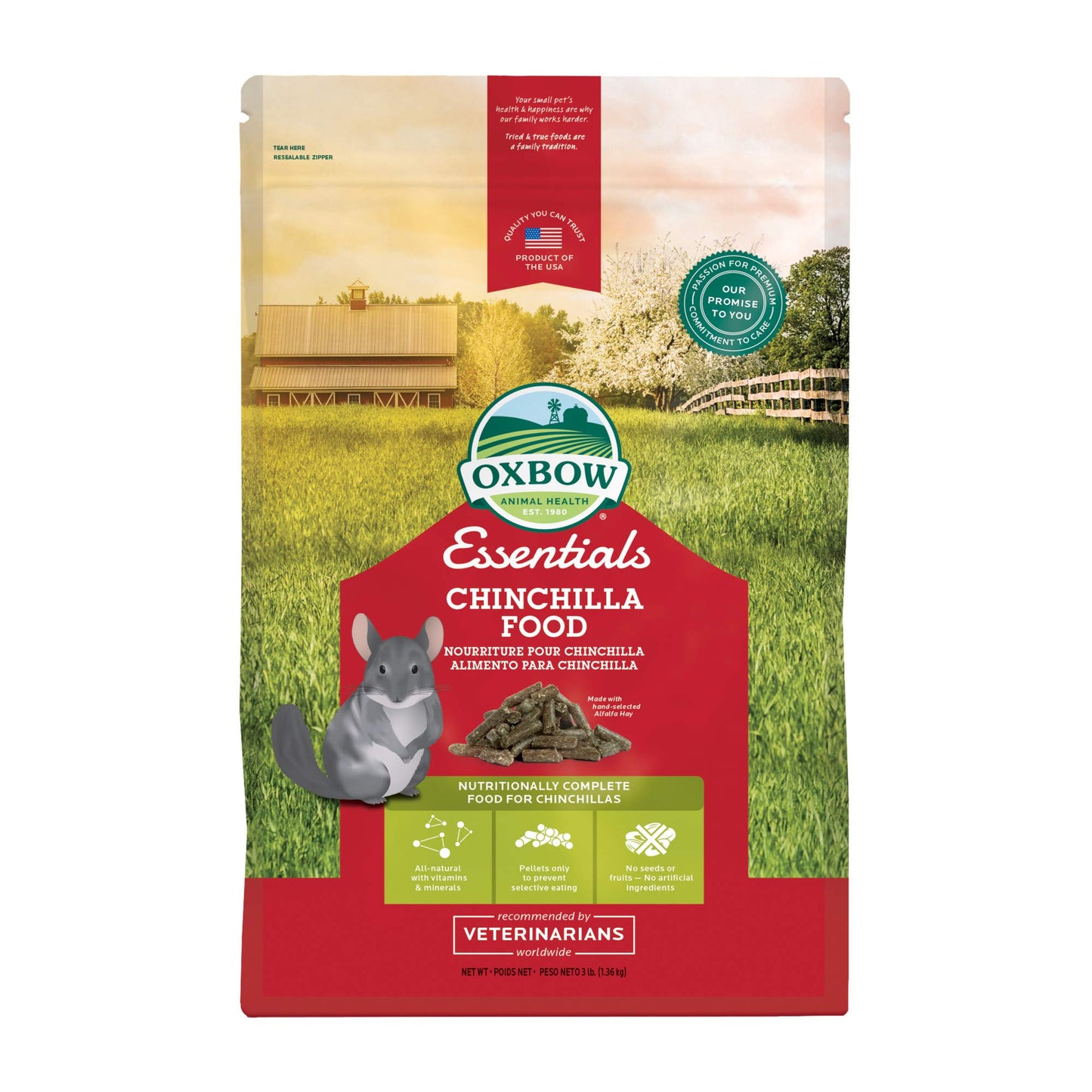 Oxbow Essentials Chinchilla Food - All Natural Chinchilla Food - 3 lb 9 (Packaging may vary)