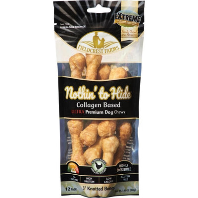 Fieldcrest Farms Nothin' to Hide 3" Knotted Chicken Flavor Bone Ultra Premuim Dog Chews, 7.6 oz, Count of 12