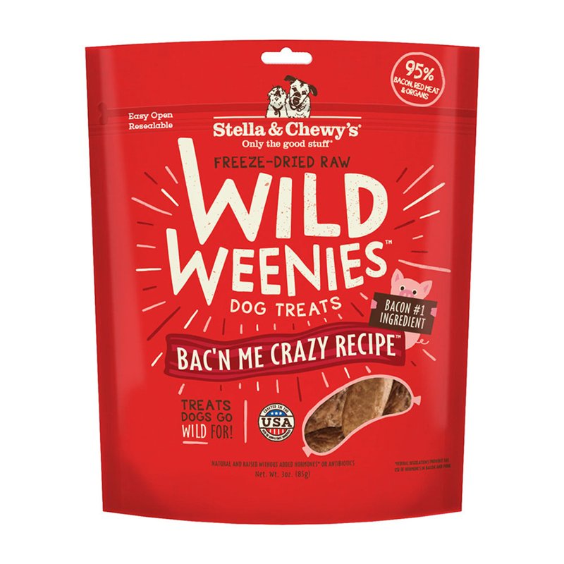 Stella & Chewy's Freeze-Dried Raw Wild Weenies Dog Treats - All-Natural, Protein Rich, Grain Free Dog & Puppy Treat - Great for Training & Rewarding - Bacâ€™n Me Crazy Recipe - 3 oz Bag