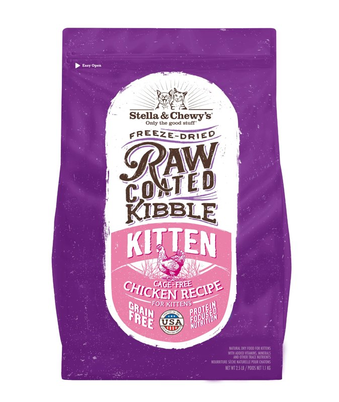 Stella & Chewy's Raw Coated Premium Kibble Cat & Kitten Food - Grain Free, Protein Rich Meals - Cage-Free Chicken for Kittens Recipe - 2.5 lb. Bag