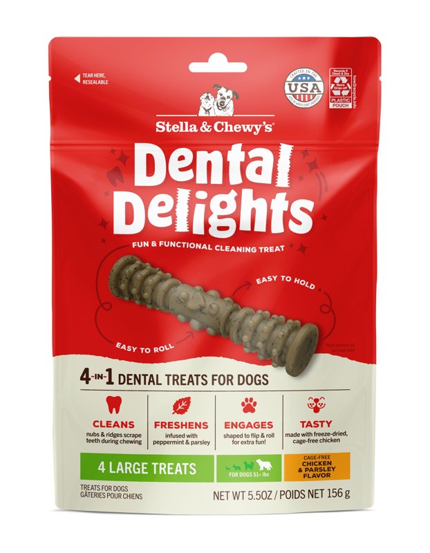 Stella & Chewy's Dental Delights with Freeze-Dried Chicken - Large Dental Treats for Dogs, 5.5 Ounce Bag