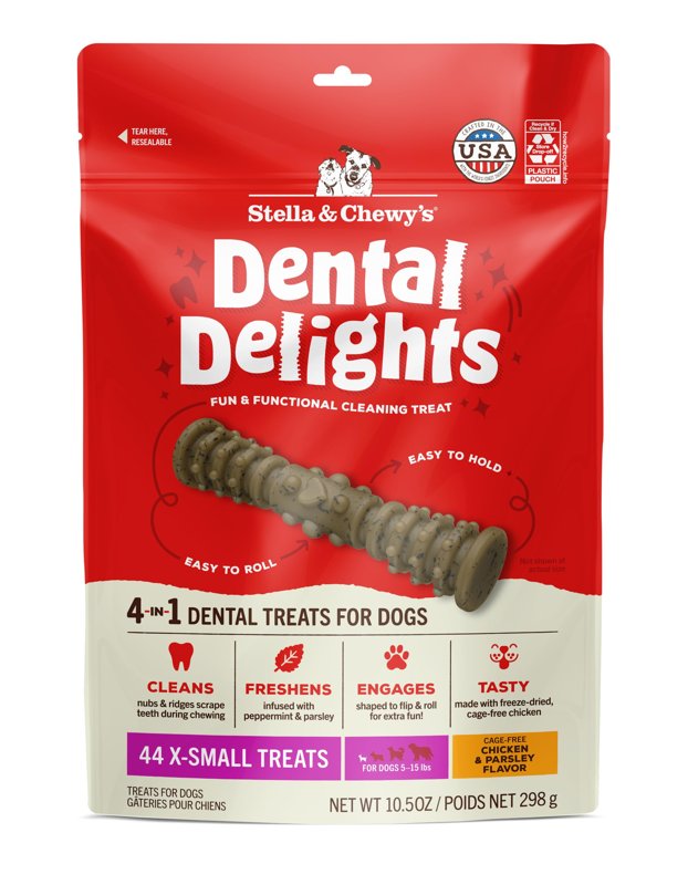 Stella & Chewy's Dental Delights with Freeze-Dried Chicken - Extra Small Dental Treats for Dogs, 10.5 Ounce Bag