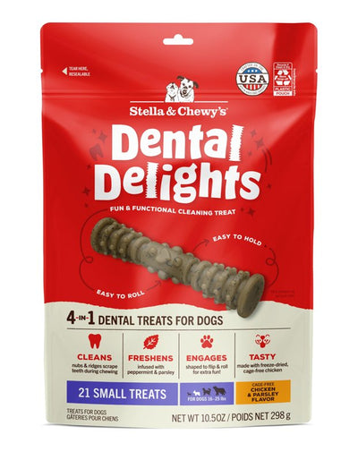 Stella & Chewy's Dental Delights with Freeze-Dried Chicken - Small Dental Treats for Dogs, 10.5 Ounce Bag