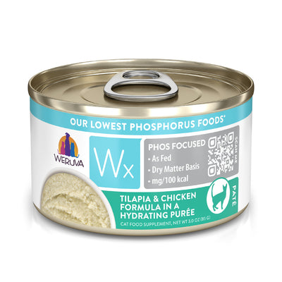 Weruva Wx Phos Focused Tilapia & Chicken Formula in a Hydrating Puree Wet Cat Supplement, 3 oz Can