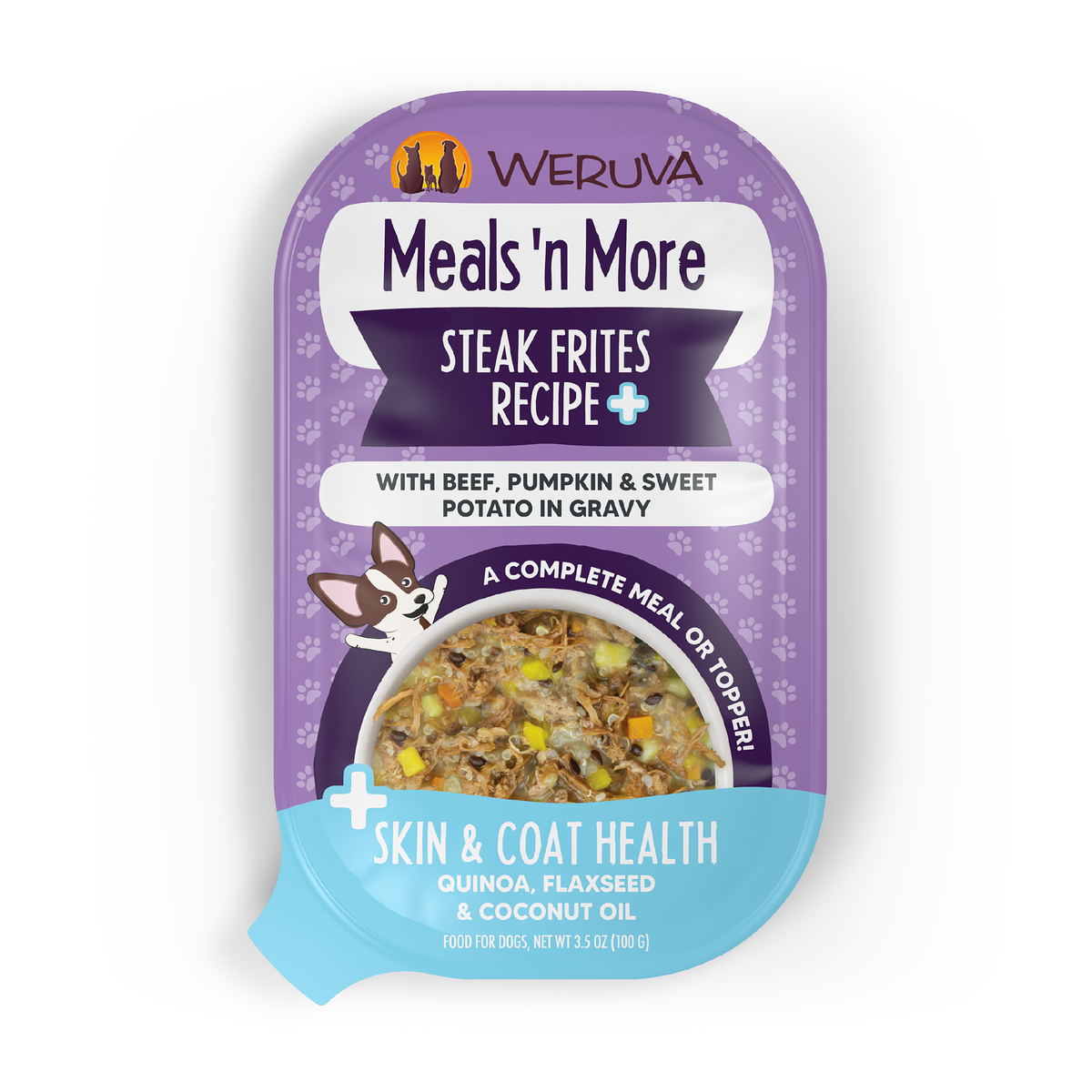 Weruva Meals 'n More Steak Frites Recipe Plus Skin & Coat Health Wet Dog Food, 3.5 oz Cup