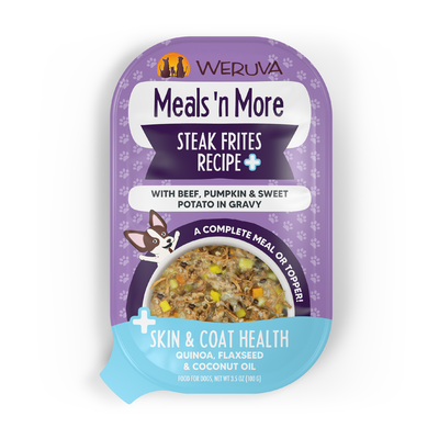 Weruva Meals 'n More Steak Frites Recipe Plus Skin & Coat Health Wet Dog Food, 3.5 oz Cup