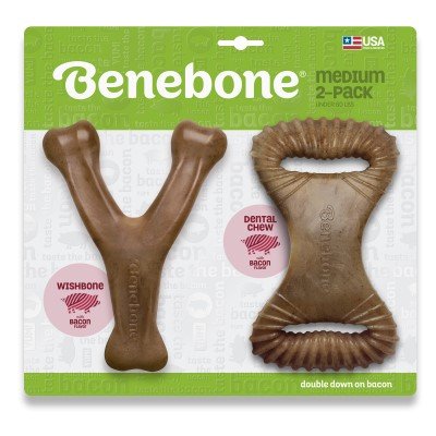 Benebone Medium 2-Pack w/ Wishbone & Dental Chew Bacon Flavor Dog Chew Toys