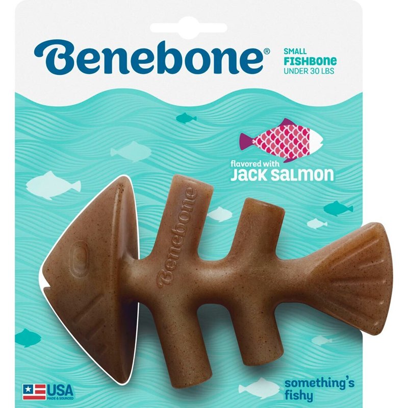 Benebone Fishbone Durable Dog Chew Toy for Aggressive Chewers, Real Fish, Made in USA, Small