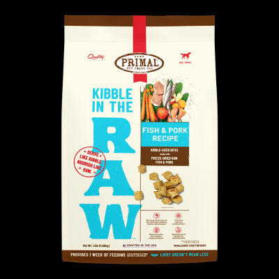 Primal Kibble in The Raw Freeze Dried Dog Food Fish & Pork, Complete Diet Scoop & Serve Healthy Raw Dog Food, Crafted in The USA (9 lbs)