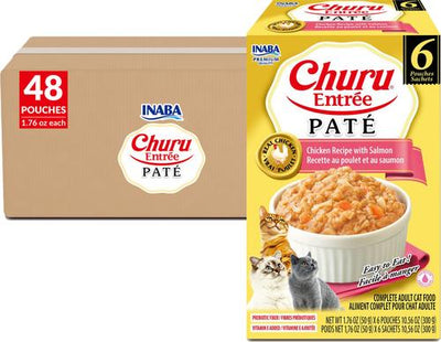 Inaba Churu Entrée Chicken Recipe with Salmon Grain-Free, High Moisture Pâté Wet Cat Food, 3 oz Pouch