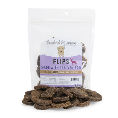 Natural Dog Company 95% Meat Flips Venison Training Treats for Dogs, 8.5 oz