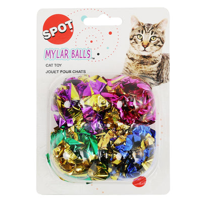 SPOT Mylar Balls Cat Toys - Fun, Crinkly Balls are Perfect for Swatting and Batting, Shiny and Colorful Toys to Entertain Cats and Kittens - Pack of Four 1.5" Balls, Assorted Colors