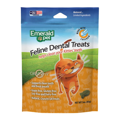 Feline Dental Treats - Tasty and Crunchy Cat Dental Treats Grain Free - Natural Dental Treats to Clean Cat Teeth, Freshen Cat Breath, and Reduce Plaque and Tartar Buildup - Chicken Treats, 3 oz