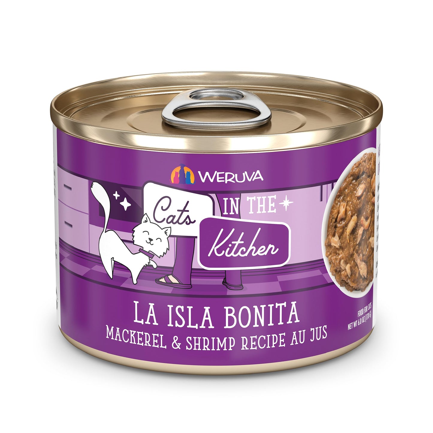 Weruva Cats in The Kitchen, La Isla Bonita with Mackerel & Shrimp Au Jus Cat Food, 6oz Can (Pack of 24)