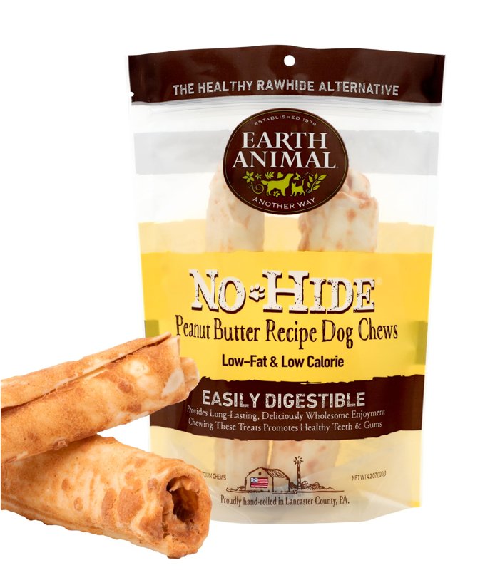 Earth Animal No Hide Medium Peanut Butter Flavored Natural Rawhide Free Dog Chews Long Lasting Dog Chew Sticks | Dog Treats for Large Dogs | Great Dog Chews for Aggressive Chewers (1 Pack)