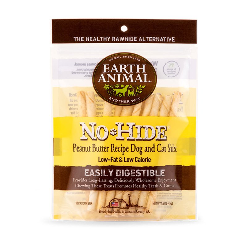 Earth Animal No Hide Stix Peanut Butter Flavored Natural Rawhide Free Dog Chews Long Lasting Dog Chew Sticks | Dog Treats for Small Dogs and Cats | Great Dog Chews for Aggressive Chewers (1 Pack)