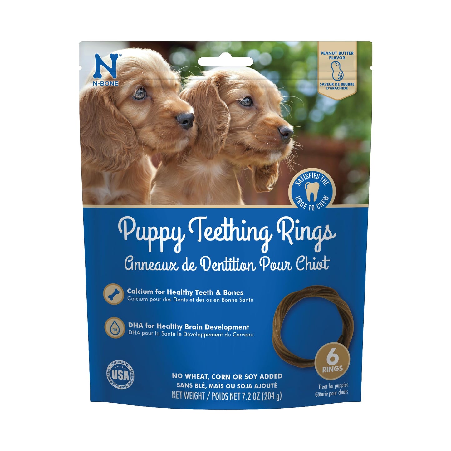 N-Bone Puppy Teething Rings Peanut Butter Flavor Dog Treat, 6 Count Bag, 7.2-oz