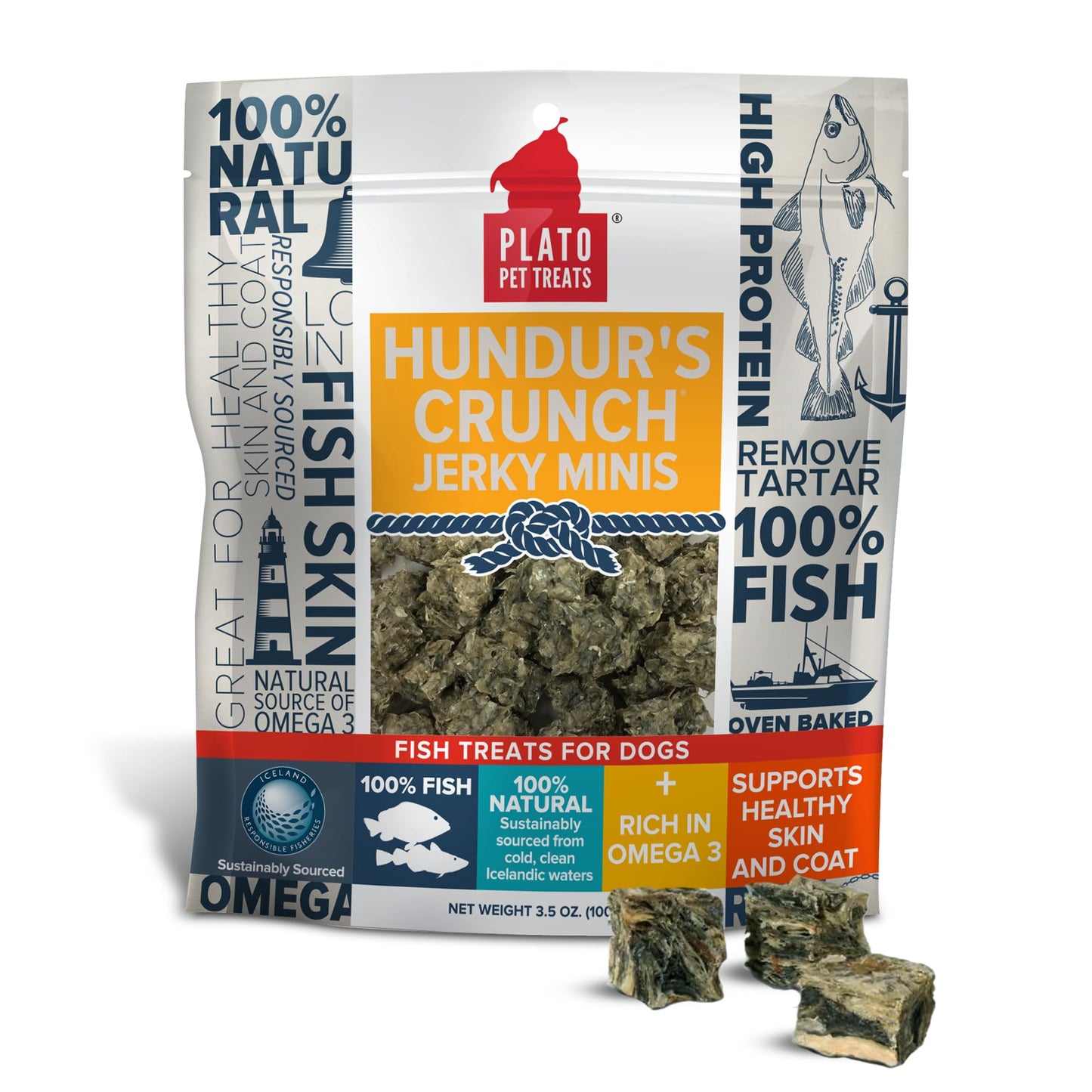 Hundur's Crunch Single Ingredient Cod Skin Dog Treats - Minis