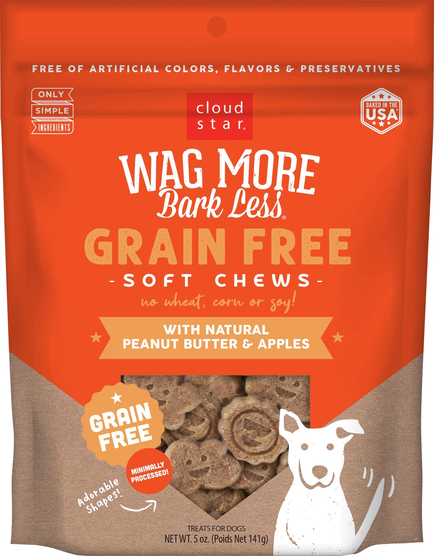 Cloud Star Corp, Wag More Bark Less Soft & Chewy Grain Free Peanut Butter & Apples Dog Treats