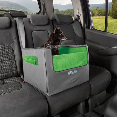 Kurgo Skybox Rear Booster Seat for Dogs or Cats, Dog Car Seat, Carrier Carseat for Pets Up to 30 Pounds, Helps with Canine Car Sickness, Includes Seatbelt Tether (Grass Green/Charcoal)