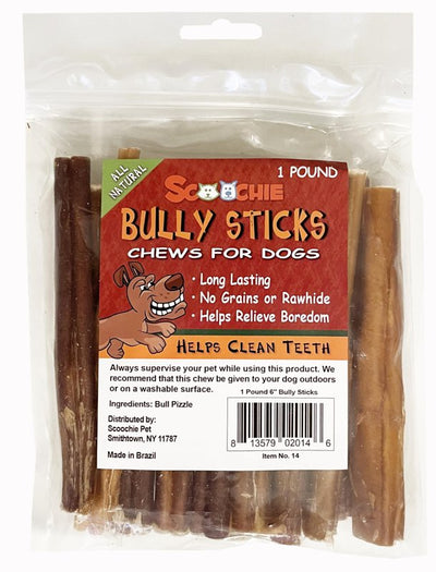 Scoochie Pet 1 Pound 6 Inch Bully Sticks in Zip Lock Bag, Chews for Dogs, Pet Snacks and Treats