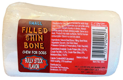 Scoochie Pet Bully-Stuffed White Shin Bone Dog Chew, Small (Bulk)