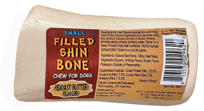 Scoochie Pet Peanut Butter Stuffed White Shin Bone Dog Chew, Small (Bulk)