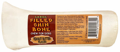 Scoochie Pet Peanut Butter Stuffed White Shin Bone Dog Chew, Large (Bulk)