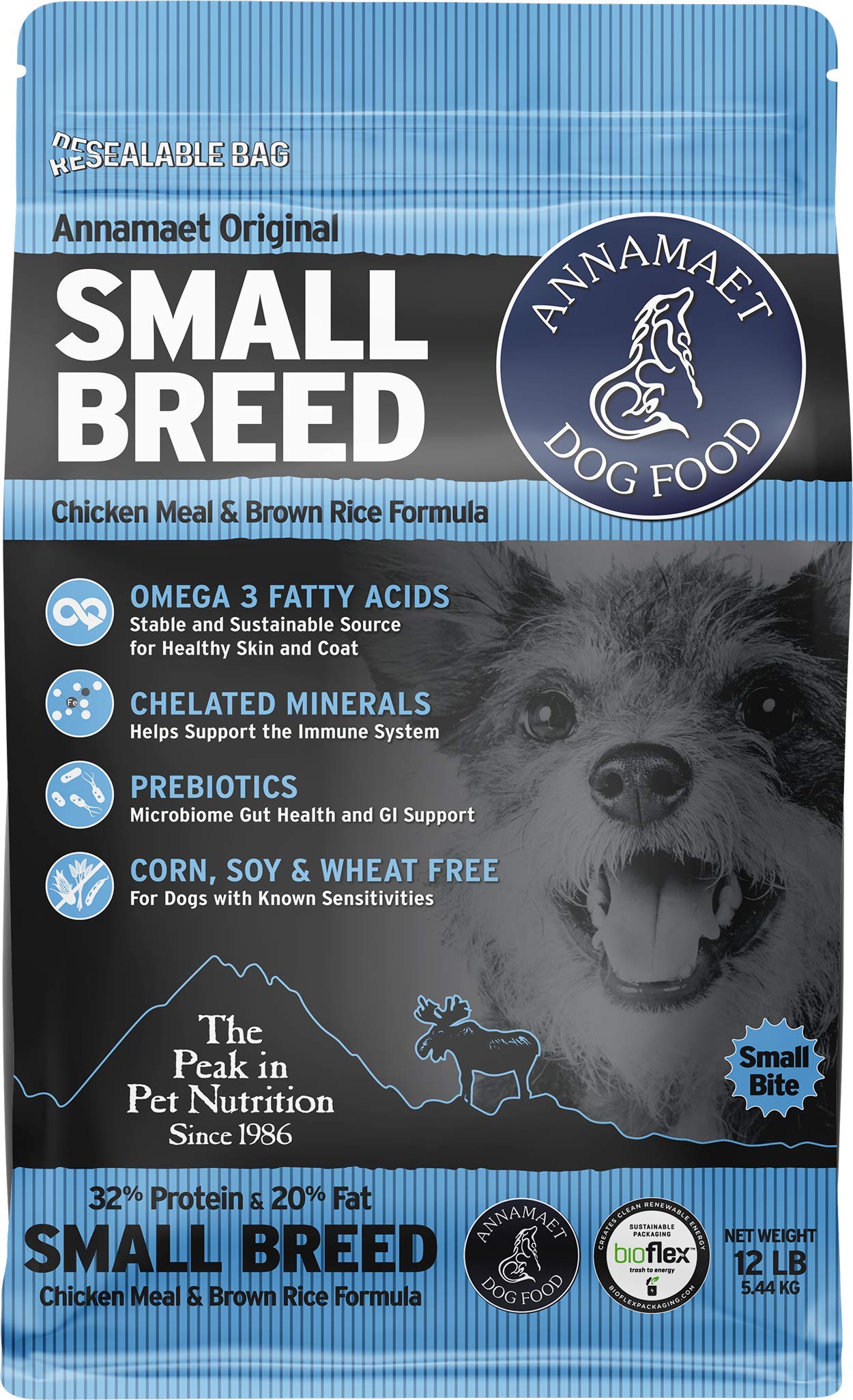 Annamaet Original Small Breed Formula Dry Dog Food, (Chicken & Brown Rice), 12-lb Bag