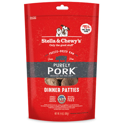 Stella & Chewy's Freeze Dried Raw Dinner Patties - Grain Free Dog Food, Protein Rich Purely Pork Recipe - 14 oz Bag (Packaging may vary)