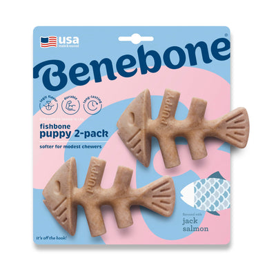 Benebone Puppy Fishbone Dog Chew Toys, Softer for Modest Chewers, Made in USA