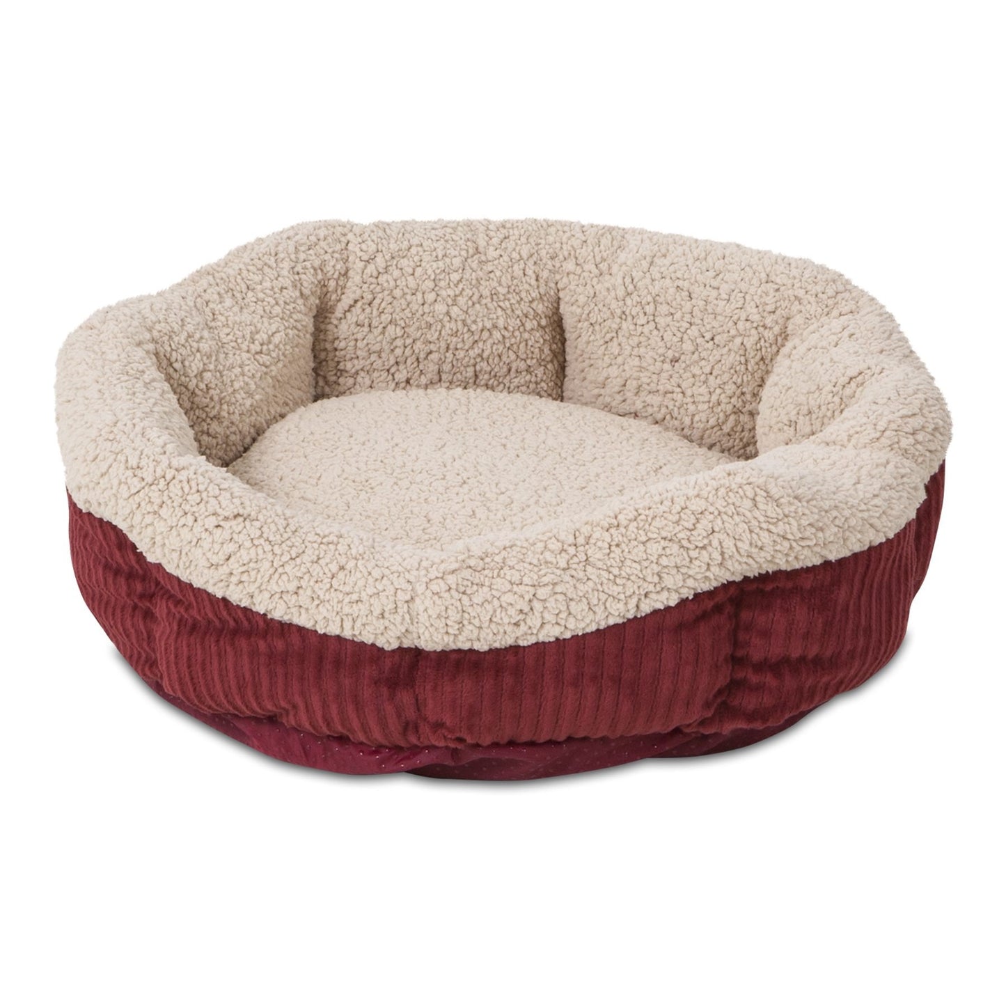 Petmate Aspen Pet Self Warming Round Bed, 19.5 Inches, Barn Red and Cream