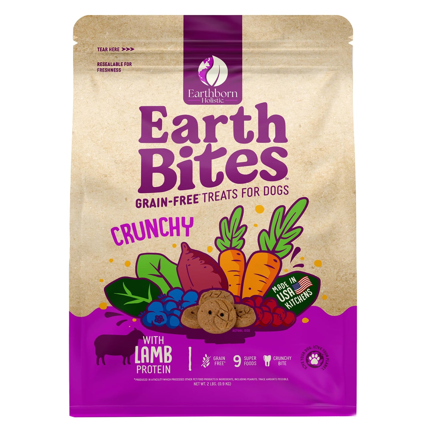 Earthborn Holistic EarthBites Crunchy Grain-Free Dog Treats with Lamb 2 lb