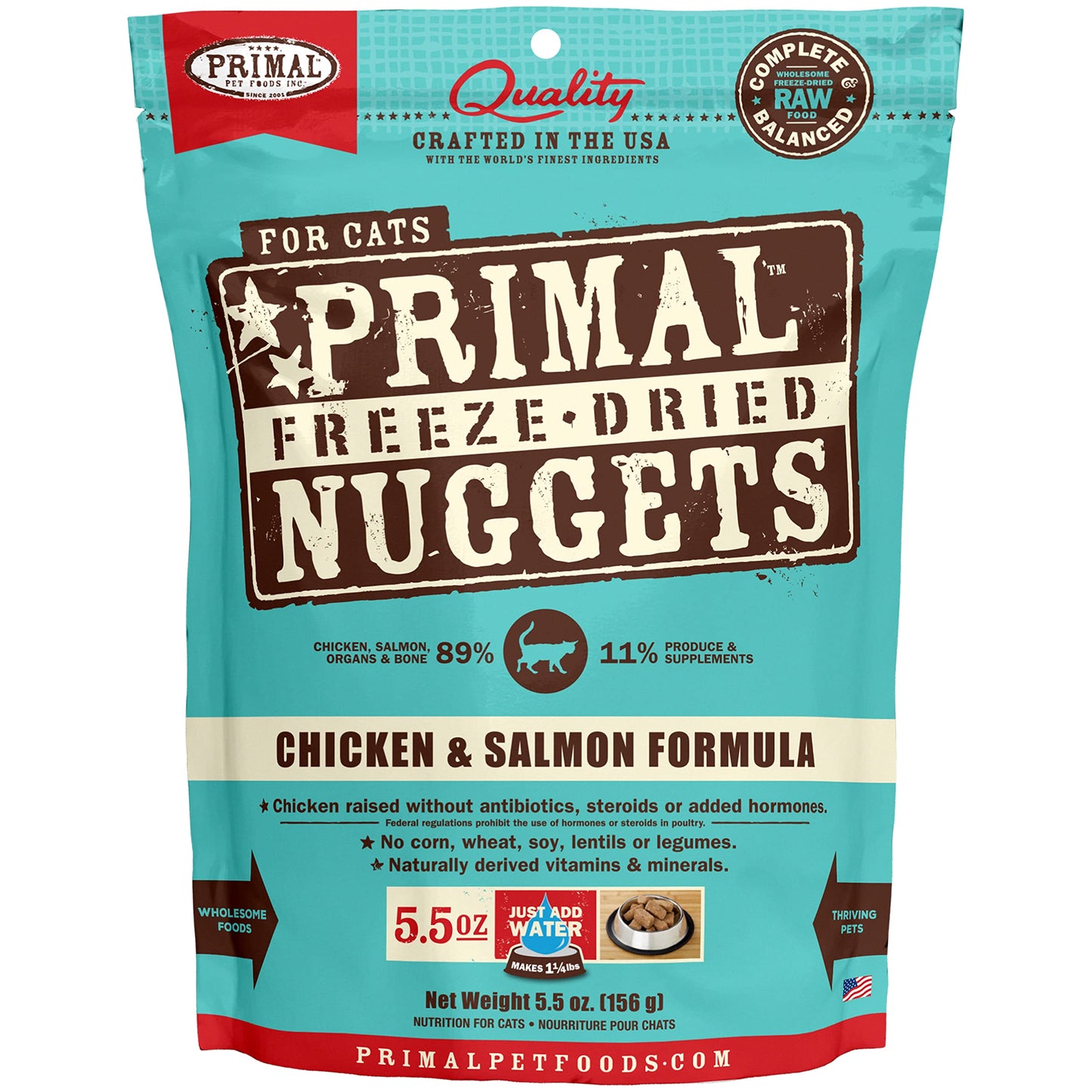 Primal Freeze Dried Raw Cat Food Nuggets Chicken & Salmon, Complete & Balanced Meal or Topper, Premium, Healthy, Grain Free, High Protein Raw Cat Food with Probiotics (5.5 oz)