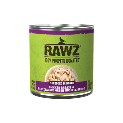 RAWZ Shredded Chicken Breast & New Zealand Green Mussels Dog Food Recipe, 10 oz Can