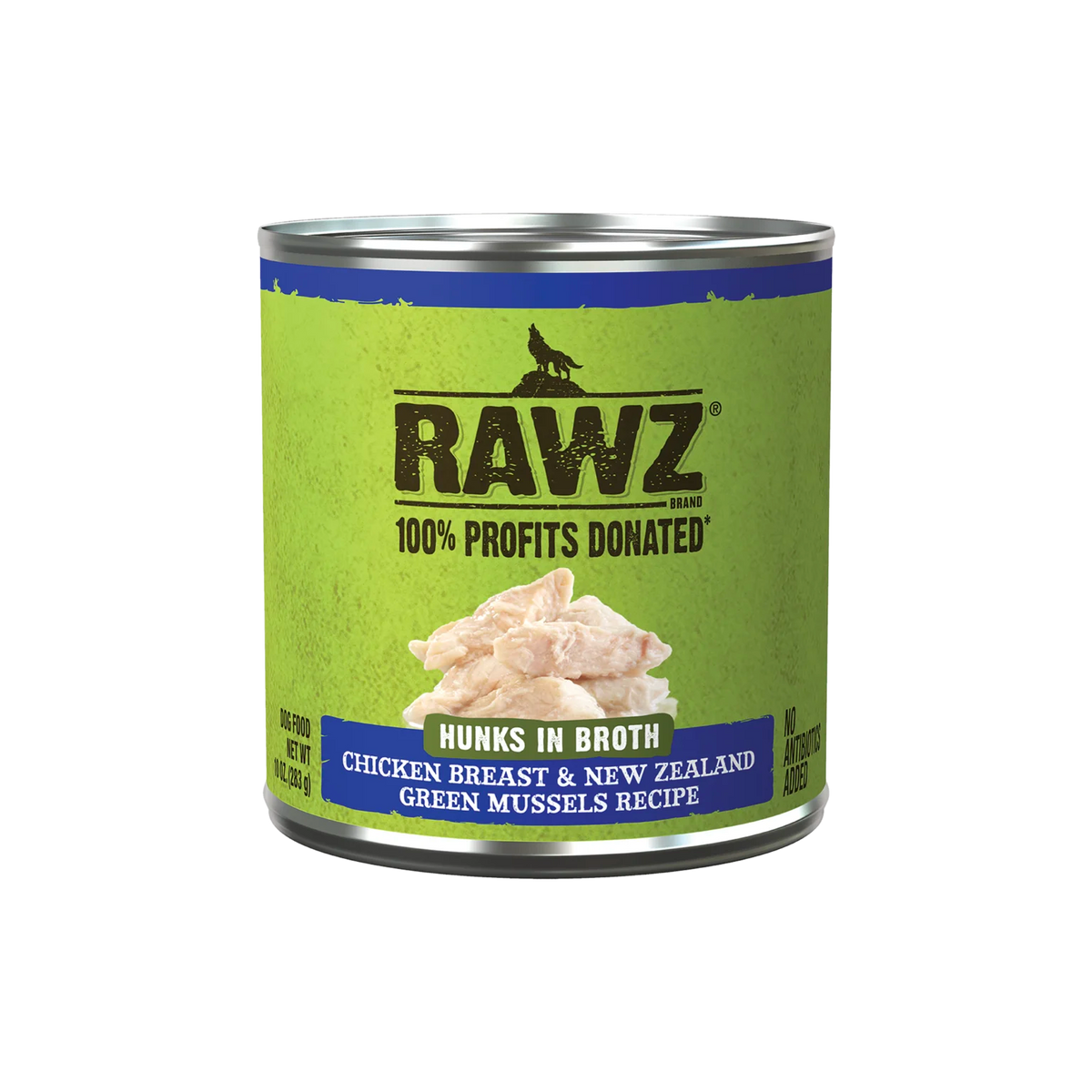 RAWZ Hunks In Broth Chicken Breast & New Zealand Green Mussels Dog Food Recipe, 10 oz Can