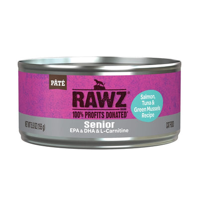 Rawz Natural Premium Pate Canned Cat Wet Food - Made with Real Meat Ingredients No BPA or Gums - 5.5oz Cans 24 Count (Salmon & Green Mussels for Seniors)