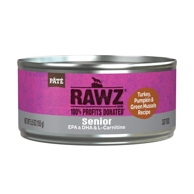 Rawz Natural Premium Pate Canned Cat Wet Food - Made with Real Meat Ingredients No BPA or Gums - 5.5oz Cans 24 Count (Turkey & Green Mussels for Seniors)