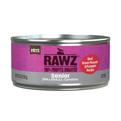 Rawz Natural Premium Pate Canned Cat Wet Food - Made with Real Meat Ingredients No BPA or Gums - 5.5oz Cans 24 Count (Beef & Green Mussels for Seniors)