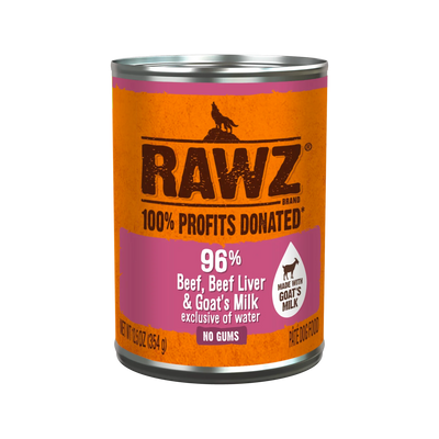 RAWZ 96% Beef & Beef Liver With Goat's Milk Dog Food, 12.5 oz Can